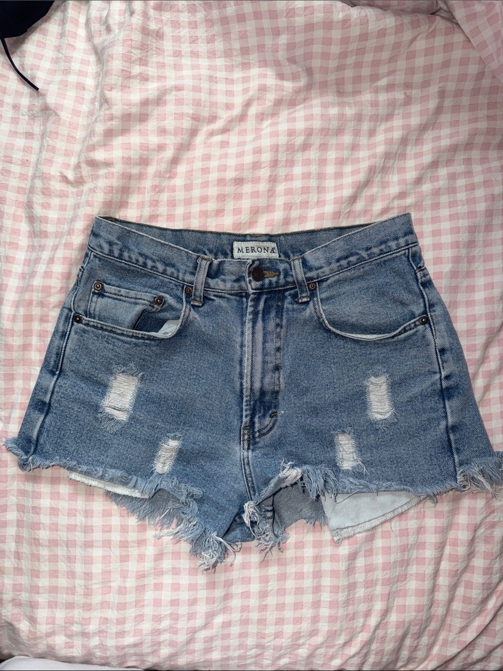 Vintage Merona Light Blue Distressed Denim Cutoff Shorts
